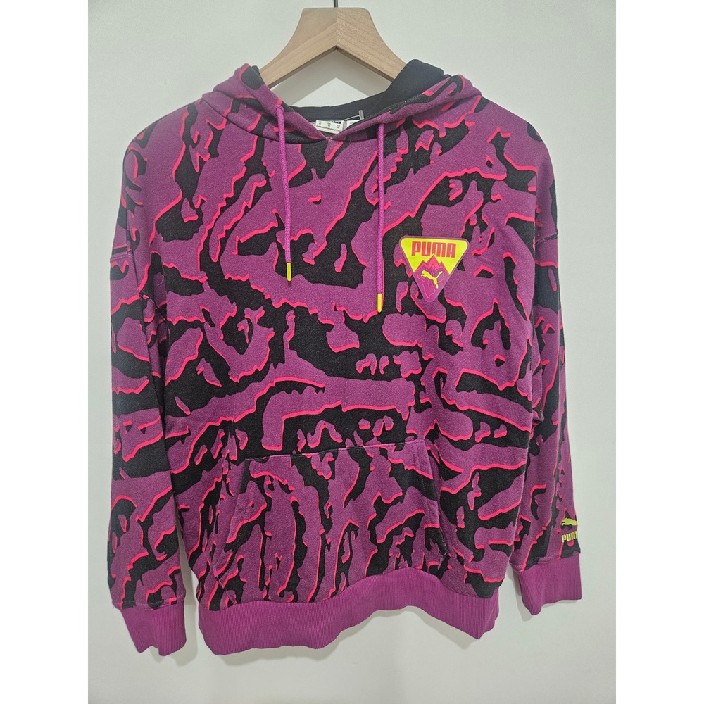 Puma Womens Abstract Graphic Hoodie Purple Pink Black Pullover 539745-01 M